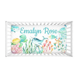 Sea Animals Animals Crib Sheet Under the Sea Watercolor Turtle Jelly Fish Narwhal Shark Baby Shower Gift Nursery Crib Mattress CoverC170