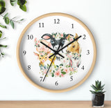 Farm Animals Floral Wall Clock, Blush Pink Watercolor Flowers Nursery Wall Clock, Bedroom Decor, Cow Pig Horse Chicken Goat Bunny T142