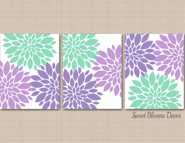 lavender flower wall decals Lavender Purple Mint Green Floral Wall Art Lavender Mint Floral Room D – Sweet Blooms Decor