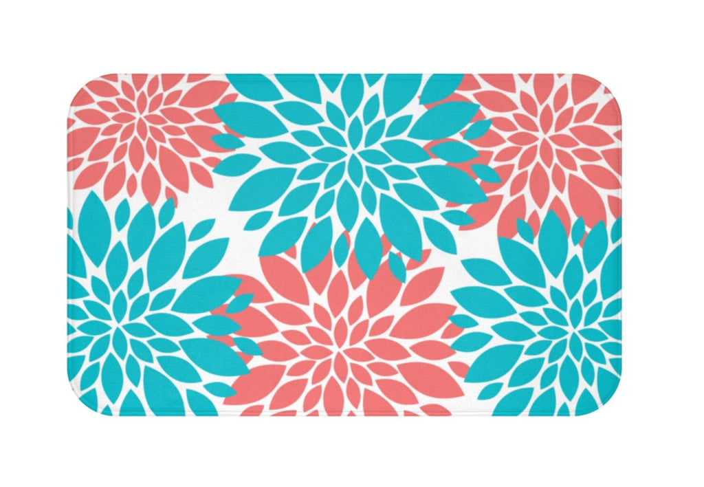 Coral Teal Floral Shower Curtain Bath MAt Towels P116