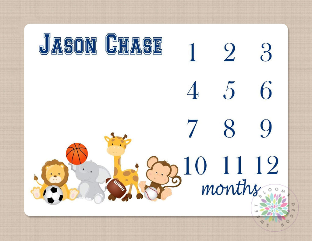 Milestone Blanket Safari Animals Baby Boy Sports Monthly Growth Tracker Nursery Blanket Jungle Animals Newborn Baby Shower Gift B143