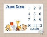 Milestone Blanket Safari Animals Baby Boy Sports Monthly Growth Tracker Nursery Blanket Jungle Animals Newborn Baby Shower Gift B143