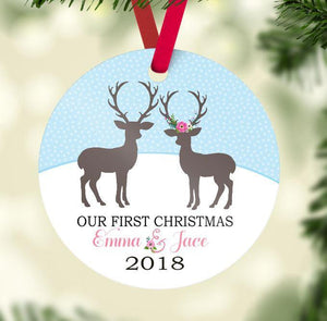 Our First Christmas Together Ornament  Deer Engaged Married Buck and Doe Wedding Gift  Engagement Gift Husband and Wife 140