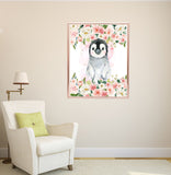 Penguins Blush Pink Coral Floral Nursery Wall Art CANVAS C945