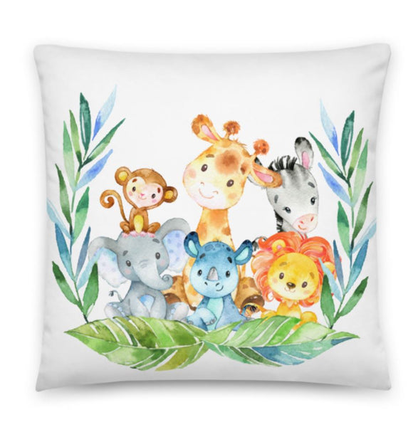Jungle Safari Animals Nursery Throw Pillow Kids Bedroom