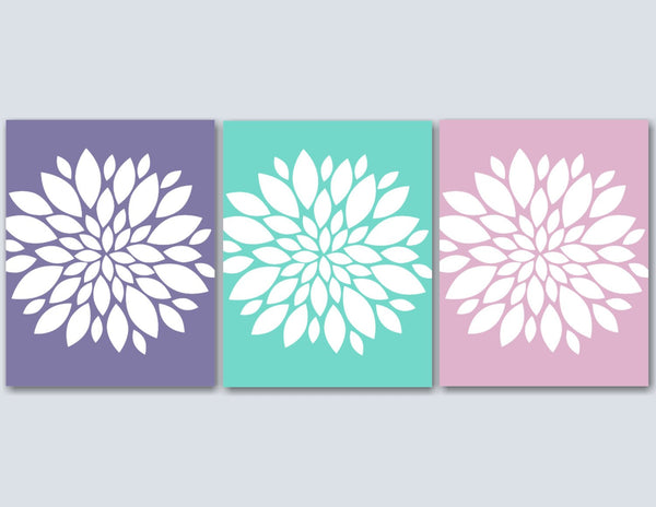 lavender flower wall decals Pink Green Lavender Wall Art,Pink Teal White Lavender Floral Wall Art, – Sweet Blooms Decor