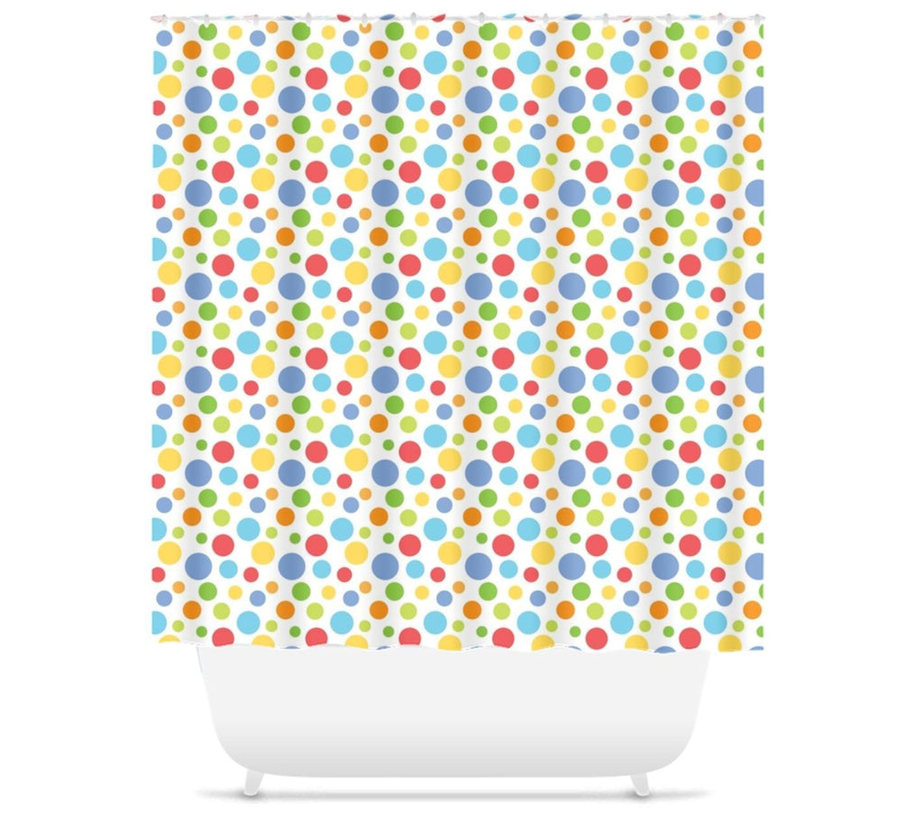 Polkadots Shower Curtain Baby Boy Polka Dots Circles Bathroom Bath Mat Towel Modern Blue Green Yellow Shower Curtain Guest Bathroom S152
