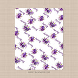 Purple Floral Baby Girl Swaddle Blanket Personalized Name Baby Shower Gift Newborn Nursery Crib Bedding Purple Plum Flowers Fleece