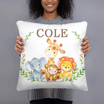 Safari Animals Name Pillow Animals Monogram Baby Shower Gift Baby Bedding Decor Jungle Elephant Giraffe Lion Monkey 143-Sweet Blooms Decor
