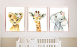 Safari Animals Blush Pink Floral Baby Girl Nursery Crib Sheet,14x14 Throw Pillow, 30x40 Minky Blanket, 3(8x10) Wall Art, Baby Shower Gifts