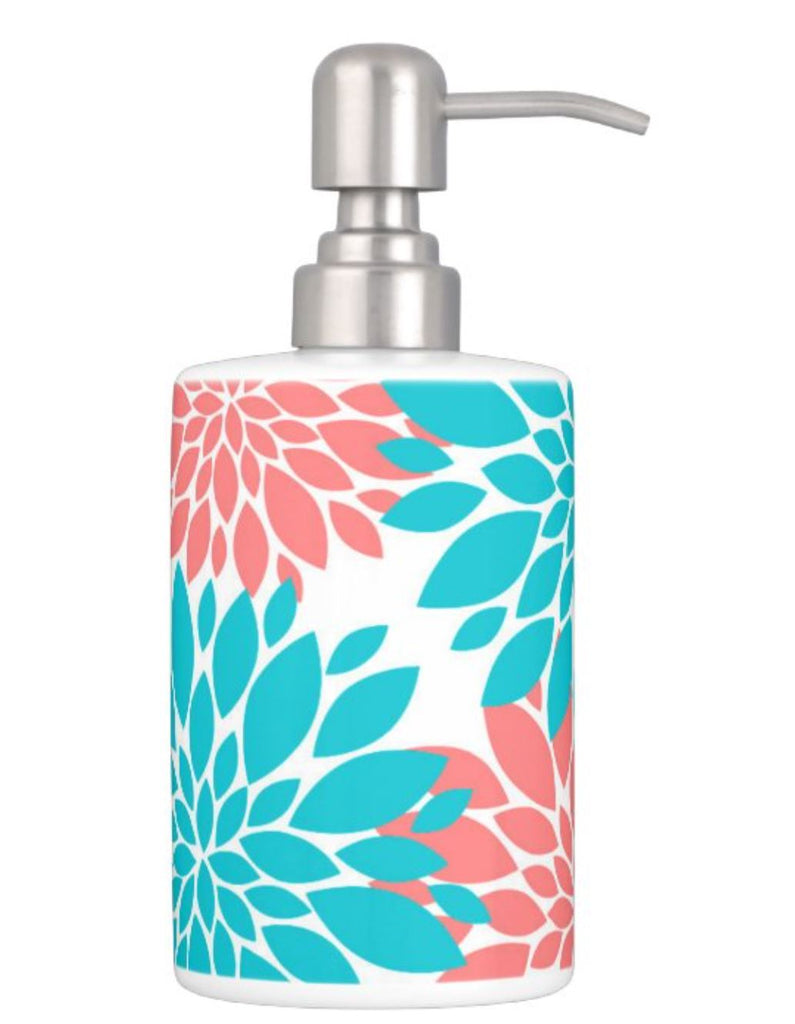 Coral Teal Floral Shower Curtain Bath MAt Towels P116