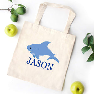 Shark TOTE BAG Fish Personalized Kids Canvas School Bag Custom Preschool Daycare Toddler Boy Beach ToteBag Birthday Gift Library Sharks T151-Sweet Blooms Decor