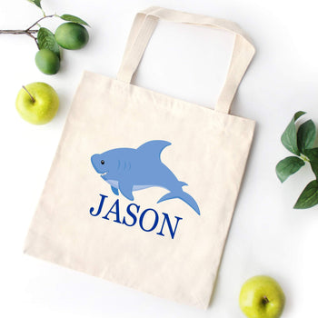 Shark TOTE BAG Fish Personalized Kids Canvas School Bag Custom Preschool Daycare Toddler Boy Beach ToteBag Birthday Gift Library Sharks T151-Sweet Blooms Decor