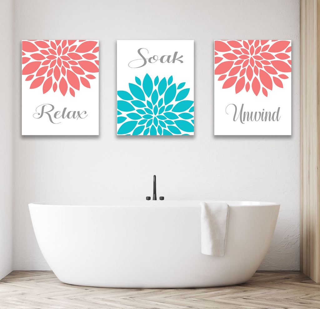 Coral Teal Floral Shower Curtain Bath MAt Towels P116