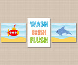 Submarine Shark Bathroom Wall Art,Whale Shark Fish Bathroom Decor,Aqua Submarine,Under the Sea Wash Brush Flush PRINTS or CANVAS B109-Sweet Blooms Decor