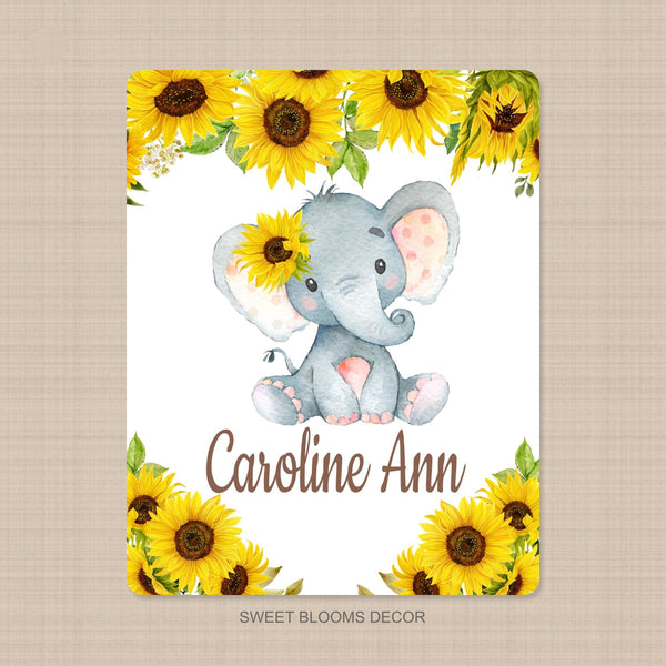 Personalized Baby Blanket - Custom Elephant & Sunflower Flannel Blanket 30x40 Inches With Name For Boy Or Girl (Baby Shower Gift) - View #2