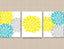Teal Gray Yellow Floral Wall Art Dalia Flower Bust Wall Decor F130
