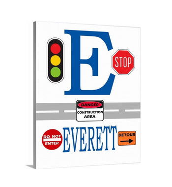 Transportation Name Wall Art Sign Nursery Decor Boy Bedroom Decor Traffic Ligt Stop Sign Construction CANVAS