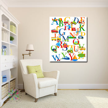 Transportation Nursery Wall Art Kids PlayroomDecor Alphabet Primary Colors Room Decor Boy Baby Shower Gift Trucks Construction CANVAS-Sweet Blooms Decor