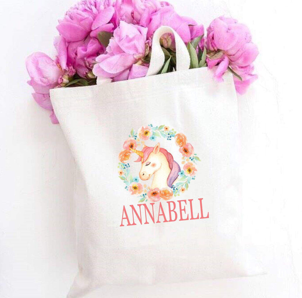 Unicorn TOTE BAG Personalized Kids Canvas School Bag Custom Preschool Daycare Toddler Girl Beach Tote Bag Birthday Gift Library T148-Sweet Blooms Decor
