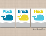 Whale Bathroom Wall Art Sea Animals Bathroom Decor Whale Kids Bathroom Teal Blue Yellow Gray Wash Brush Flush PRINTS or CANVAS B161-Sweet Blooms Decor