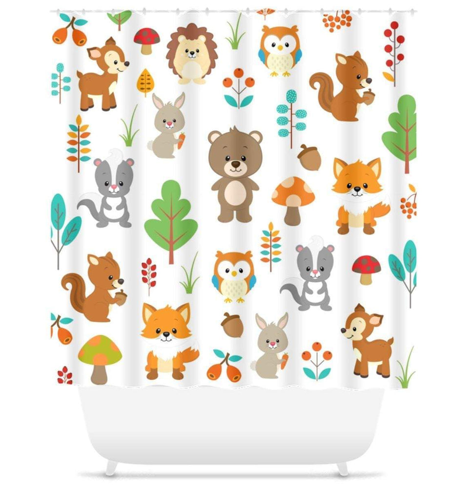Woodland Animals Shower Curtain Woodland Forest Bath Kids Bathroom Girl Boy Baby Bathroom Decor Siblings Brother Sister S156
