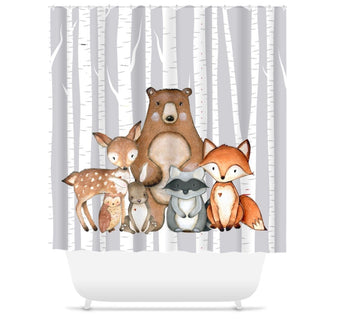 Woodland Animals Shower Curtain Woodland Forest Bath Mat Kids Bathroom Girl Boy  Baby Bathroom Decor Siblings Brother Sister S150