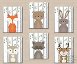 Woodland Nursery Wall Art Woodland Nursery Decor Forest Animals Decor Gray Birch Tree Bear Raccoon Fox Deer Bunny Baby C625-Sweet Blooms Decor