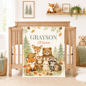 Personalized Woodland Blanket Baby Name Blanket