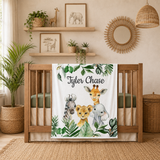 Jungle Animals Baby Boy Blanket with Greenery