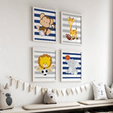 Safari Animals Nursery Decor Sports Navy Blue Gray Stripes Future All Star Wall Art C595