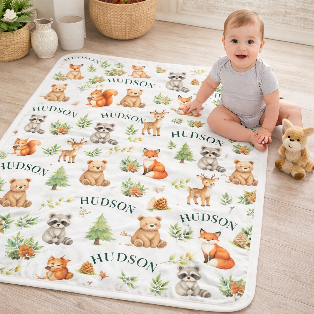 Woodland Animals Baby Name Blanket
