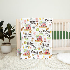 Personalized Farm Animals Baby Blanket 