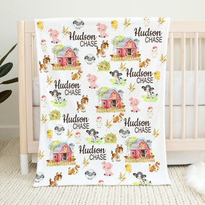 Personalized Farm Animals Baby Boy Name Blanket