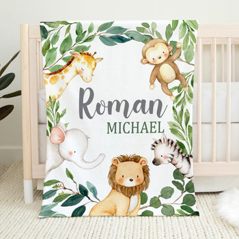 Personalized Jungle Animals Baby Blanket