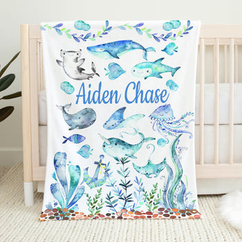 Personalized Sea Animals Under The Sea Baby Blanket