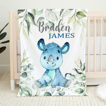 Personalized Rhino Baby Boy Blanket