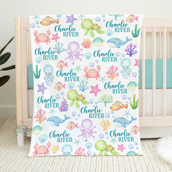 Personalized Sea Animals Baby Blanket