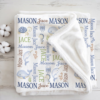 Personalized Sea Animals Boy Name Blanket