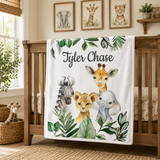 Jungle Animals Baby Boy Blanket with Greenery