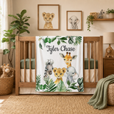 Jungle Animals Baby Boy Blanket with Greenery
