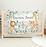 Safari Animals Baby Boy Blanket with Eucalyptus Leaves