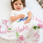 Personalized Floral Baby Girl Name Blanket with Pink Navy Blue Flowers  B1090