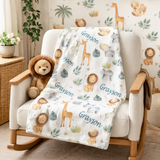 Personalized Jungle Animals Baby Blanket with Tropical Leaves