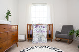 Elephant Purple Floral Baby Girl Name  Blanket, Violet Eucalyptus Leaves B1673