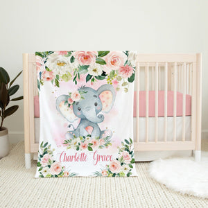 Elephant Pink Floral Baby Girl Blanket