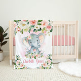 Elephant Pink Floral Baby Girl Blanket, Blush Pink Watercolor Flowers B675