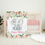 Elephants Baby Girl Floral Name Blanket, Personalized Blush Pink Flowers Roses  Baby Shower Gift B1432