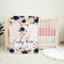 Floral Baby Girl Name Blanket, Blush Pink Navy Flowers Roses Baby Gift B1437