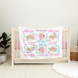 Butterflies Flower Baby Girl Blanket Personalized with Pink Purple Teal